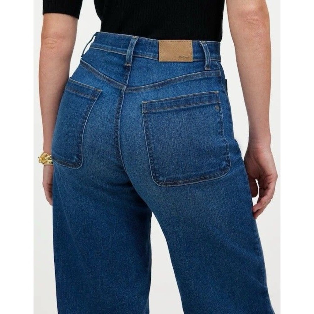 Madewell Emmett Size 30 Curvy High Rise Wide Leg Blue Jeans Patch Pockets - Picture 4 of 14